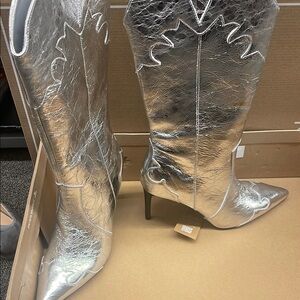 Dolce Vita Silver Heeled Boots with Western Flair